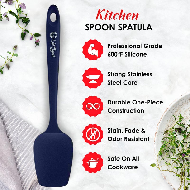 UpGood Silicone Spoon Spatula - 600ÂºF Heat-Resistant Non-Stick Rubber Spoonula | Use as Silicone Kitchen Scraper Utensil - Baking and Cooking Strong Stainless Steel Core | UpGood Kitchen Utensils, (Blue) - Image 3